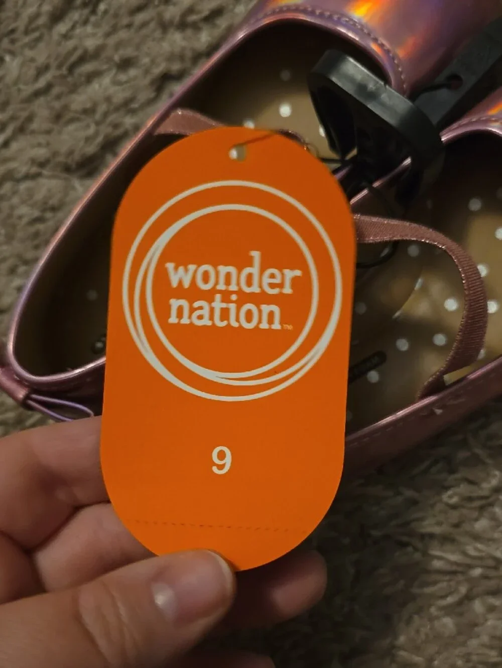 NWT Girls Pink Iridescent Ballet Flats with Bow - Size 9